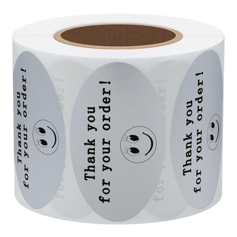 Hybsk 50mmx30mm Oval Silver Metallic Foil Thank You for Your Order Retail Mailing Stickers 500 Labels Per Roll (Silver) - Image 3
